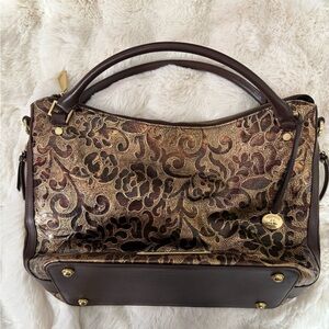 Brahmin Brown and Gold Floral Shoulder Bag